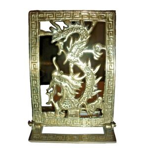 Vintage Brass Dragon Folding Standing Single 1 pc Bookend Chinese Style 6"x4"
